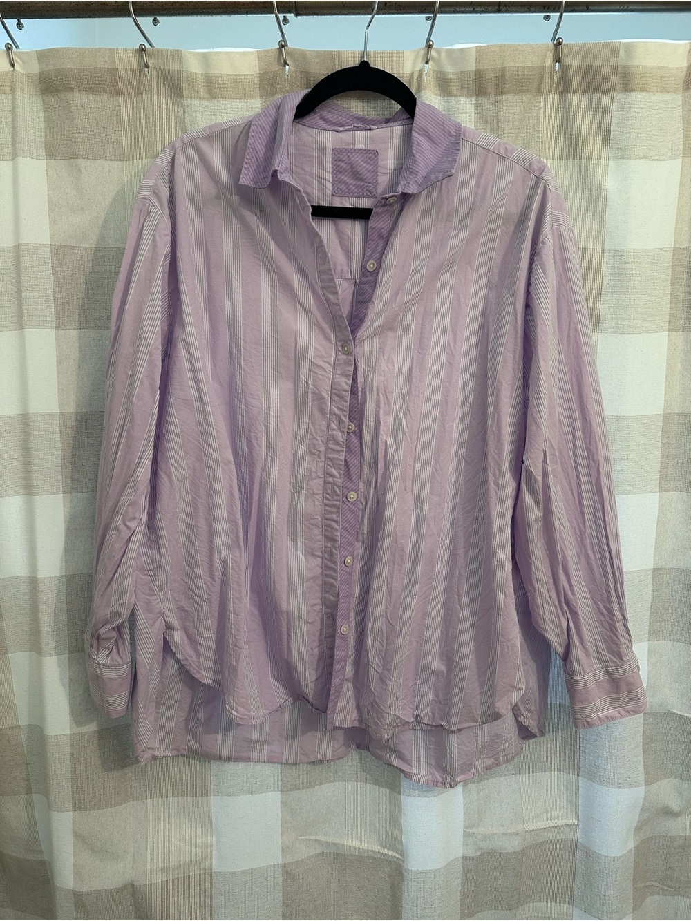 American Eagle Outfitters Lavender Striped Button-Down Shirt